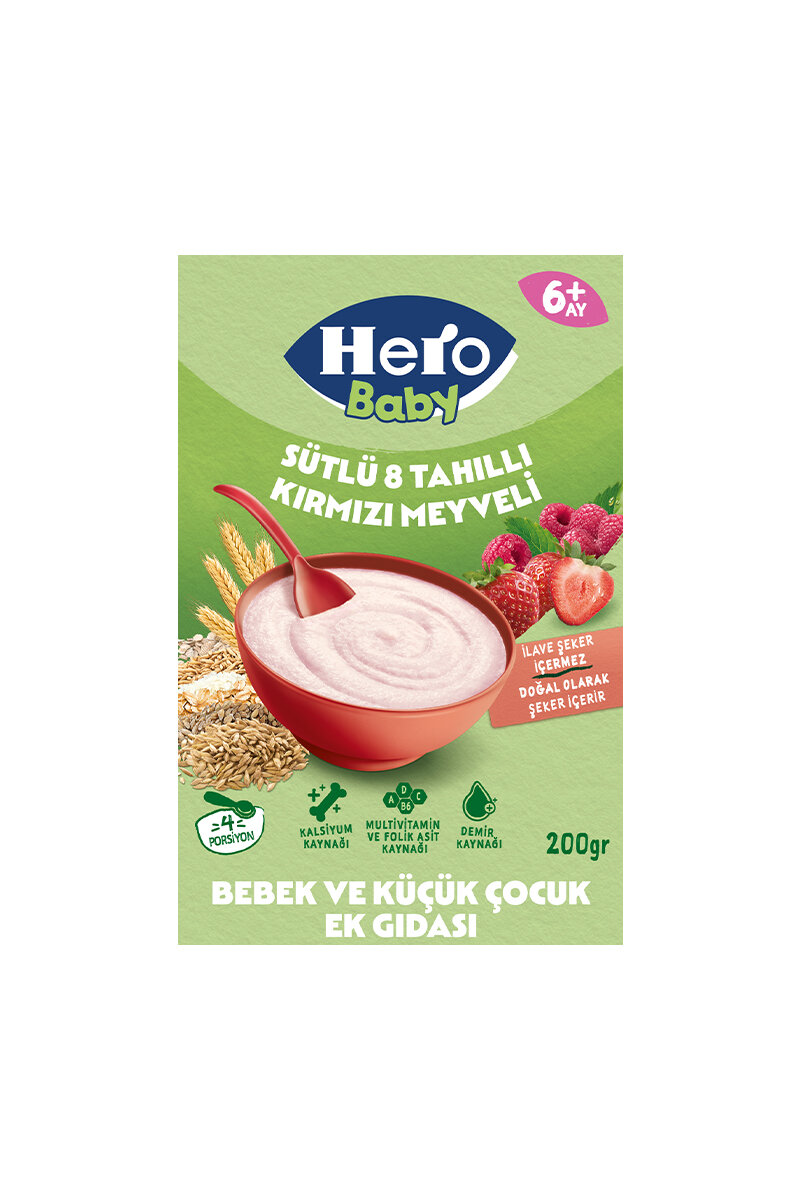 Hero Baby Sütlü Kırmızı Meyveli 8 Tahıllı Kaşık Maması 200 g