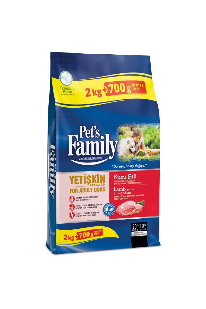 Pets Family Yetişkin Köpek Maması Kuzu Etli 2000+700g