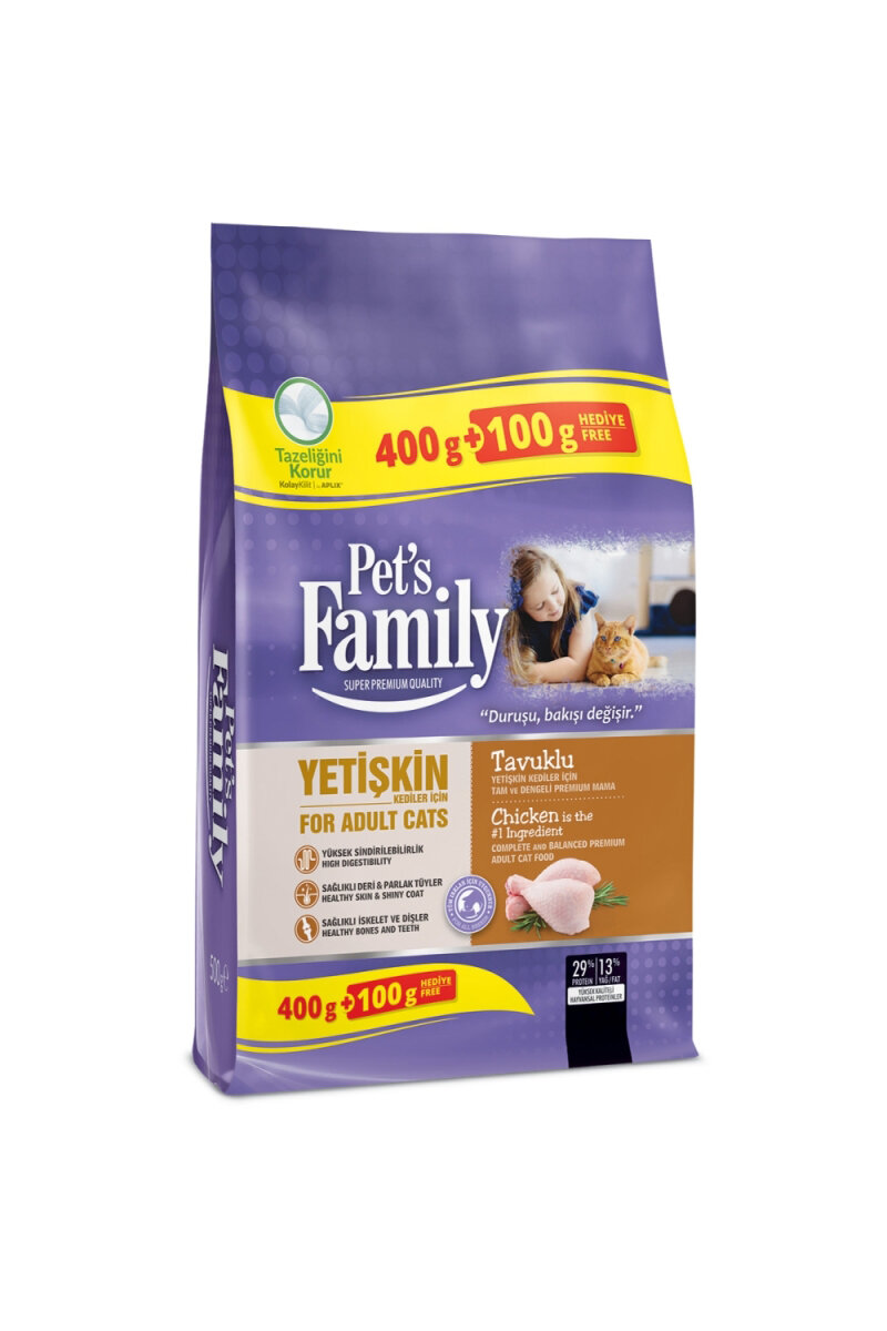 Pets Family Yetişkin Kedi Maması Tavuk 400+100g