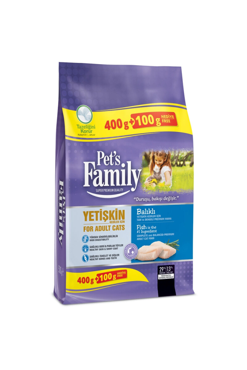 Pets Family Yetişkin Kedi Maması Balık 400+100g