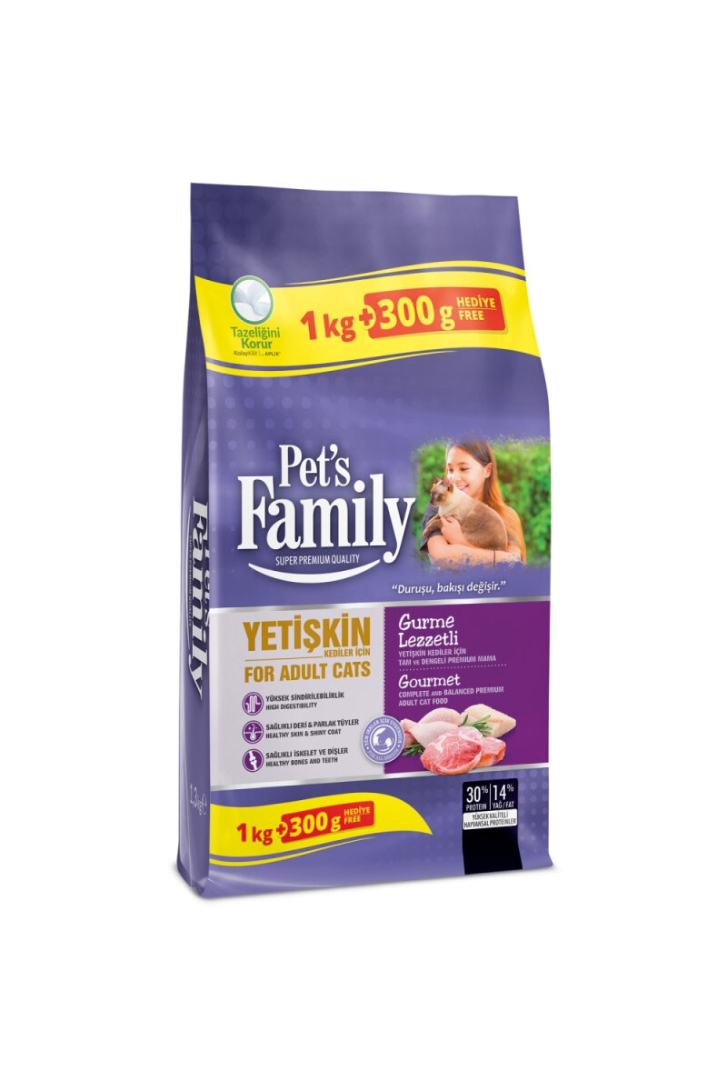 Pets Family Yetişkin Kedi Maması Gurme 1000+300g