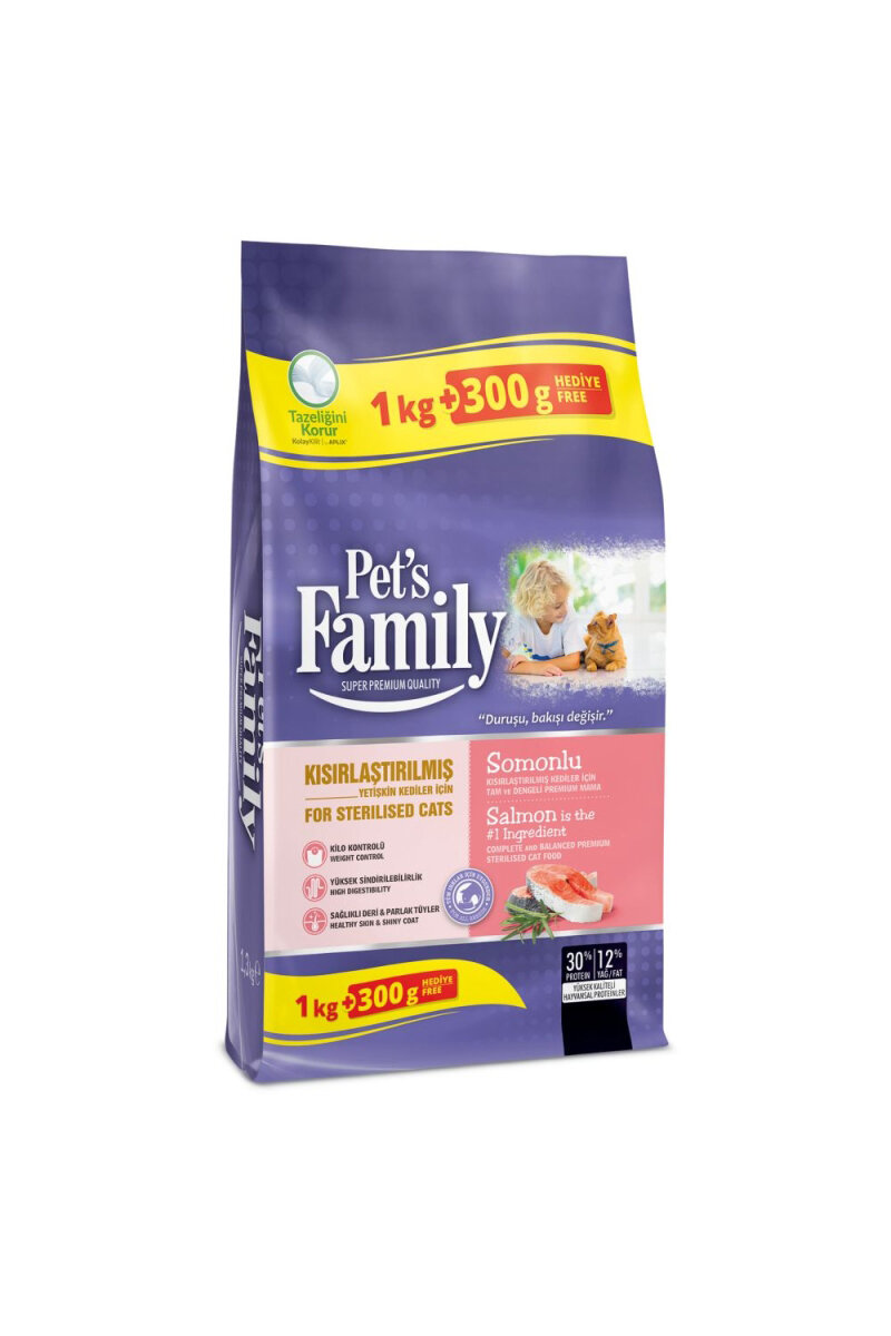 Pets Family Yetişkin Kısır Kedi Maması Somon 1000+300g