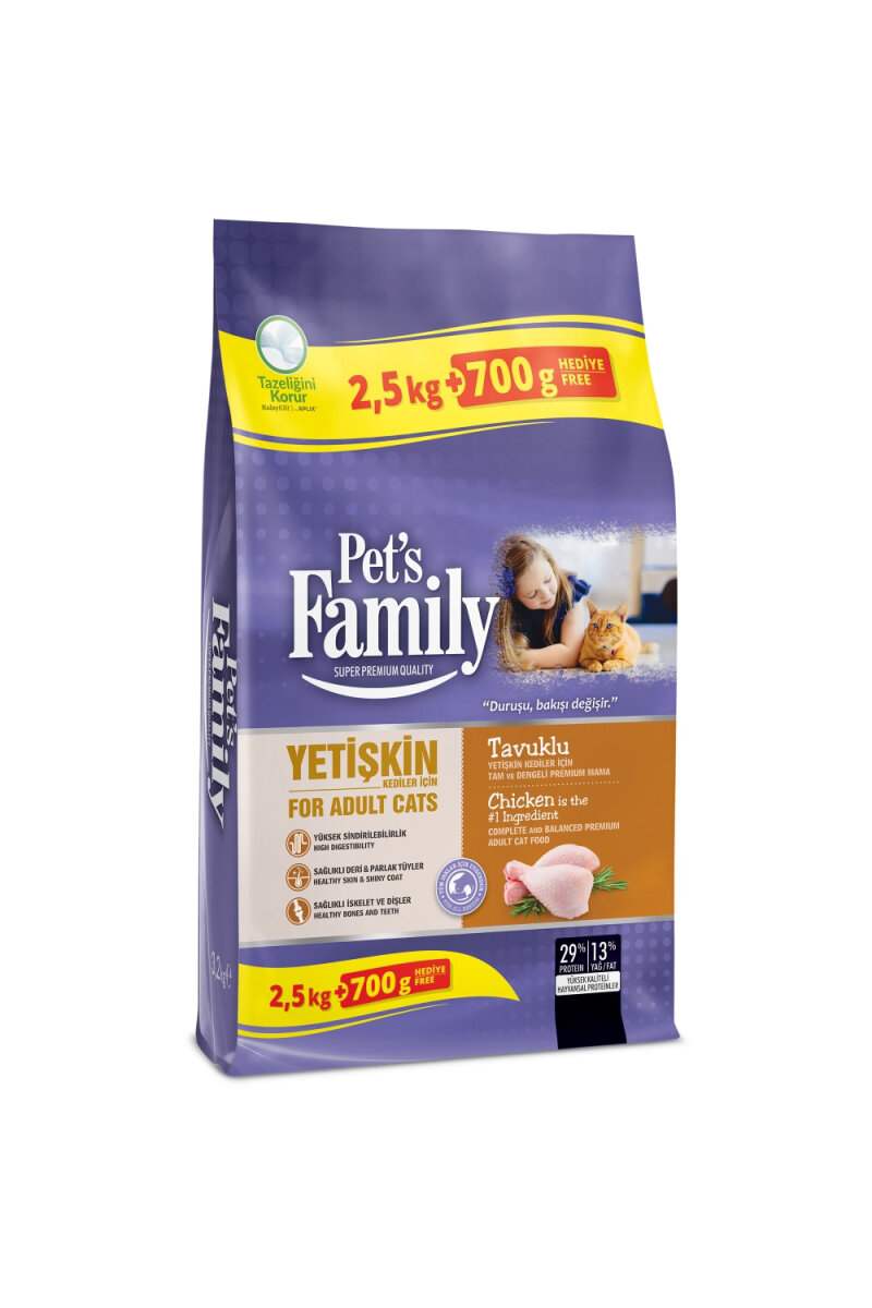 Pets Family Yetişkin Kedi Maması Tavuk 2500+700g