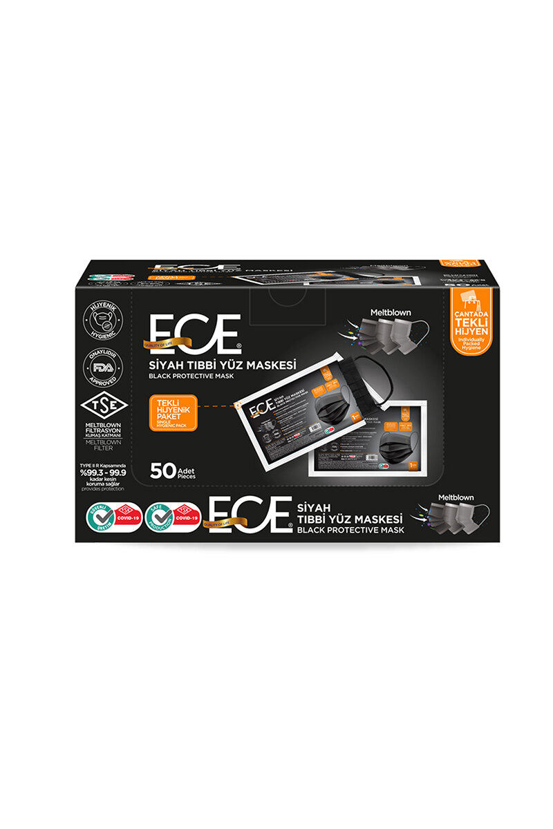 Medikal Maske Ece Siyah 50'li