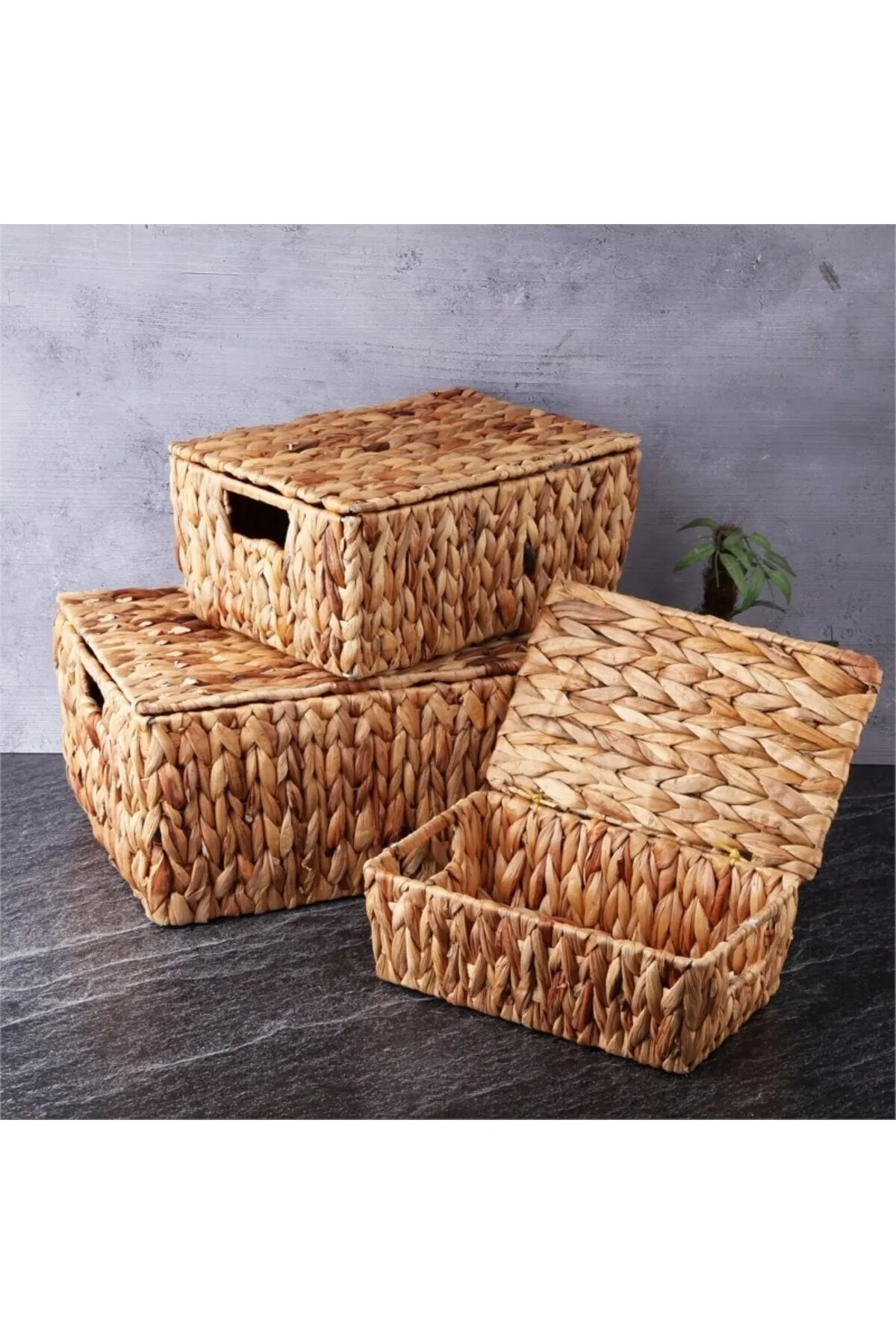 Tohana Hasır 3lü Kapaklı Kutu 27-17 cm 33-23 cm 39-29 cm