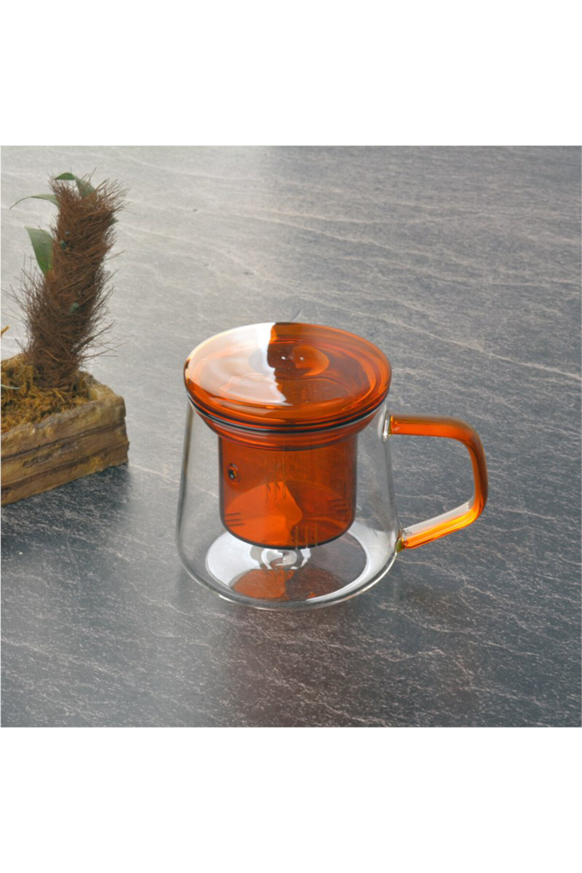 Tohana Bambu Süzgeçli Cam Kupa Amber 350 ml