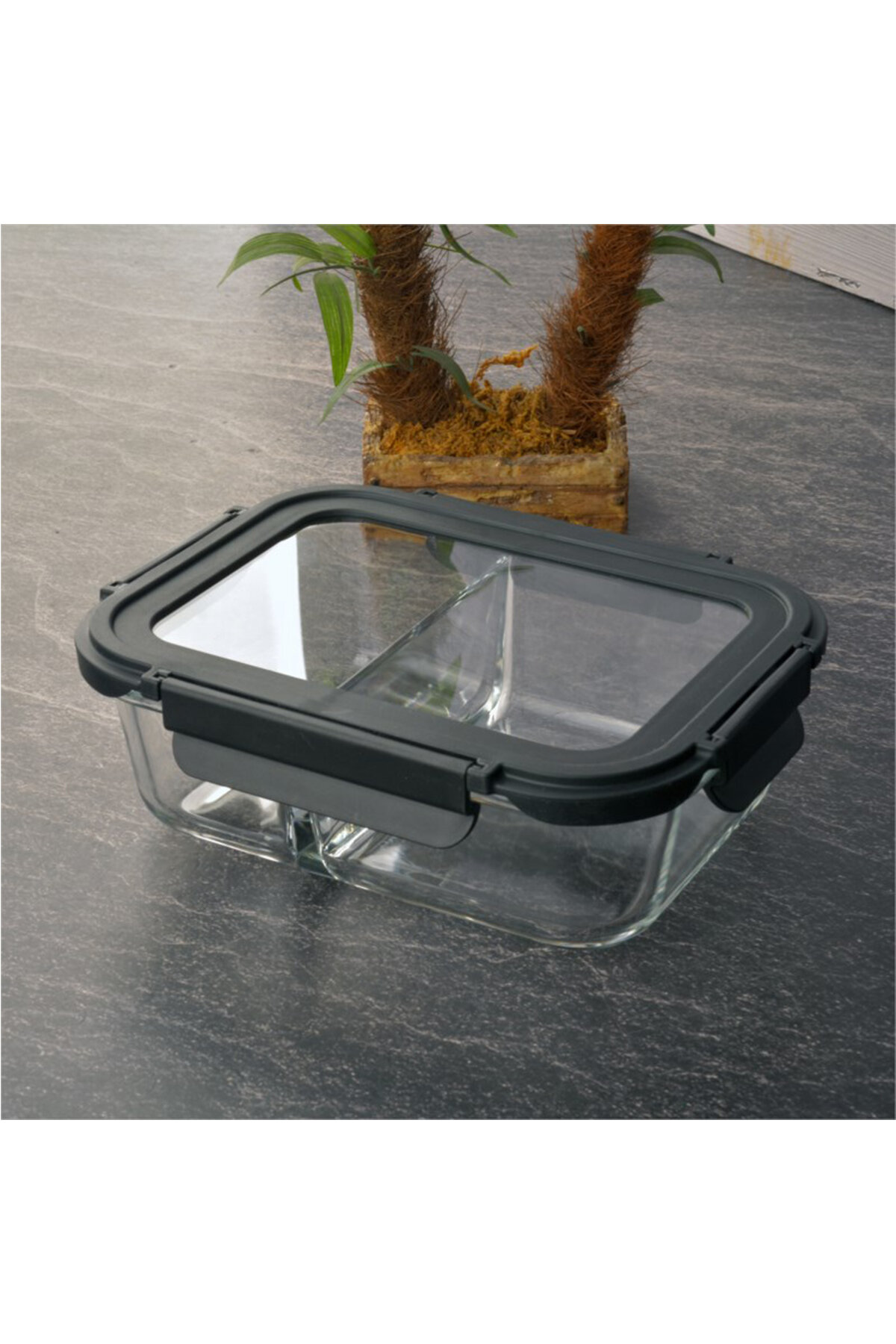 Tohana Kilitli Cam Saklama Kabı İki Bölmeli 1000 cc