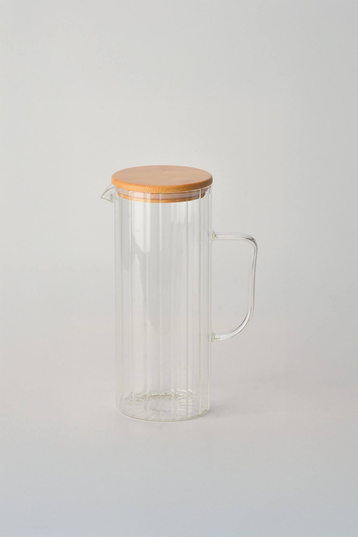 Tohana Çizgili Bambu Kapaklı Cam Sürahi 1.5L