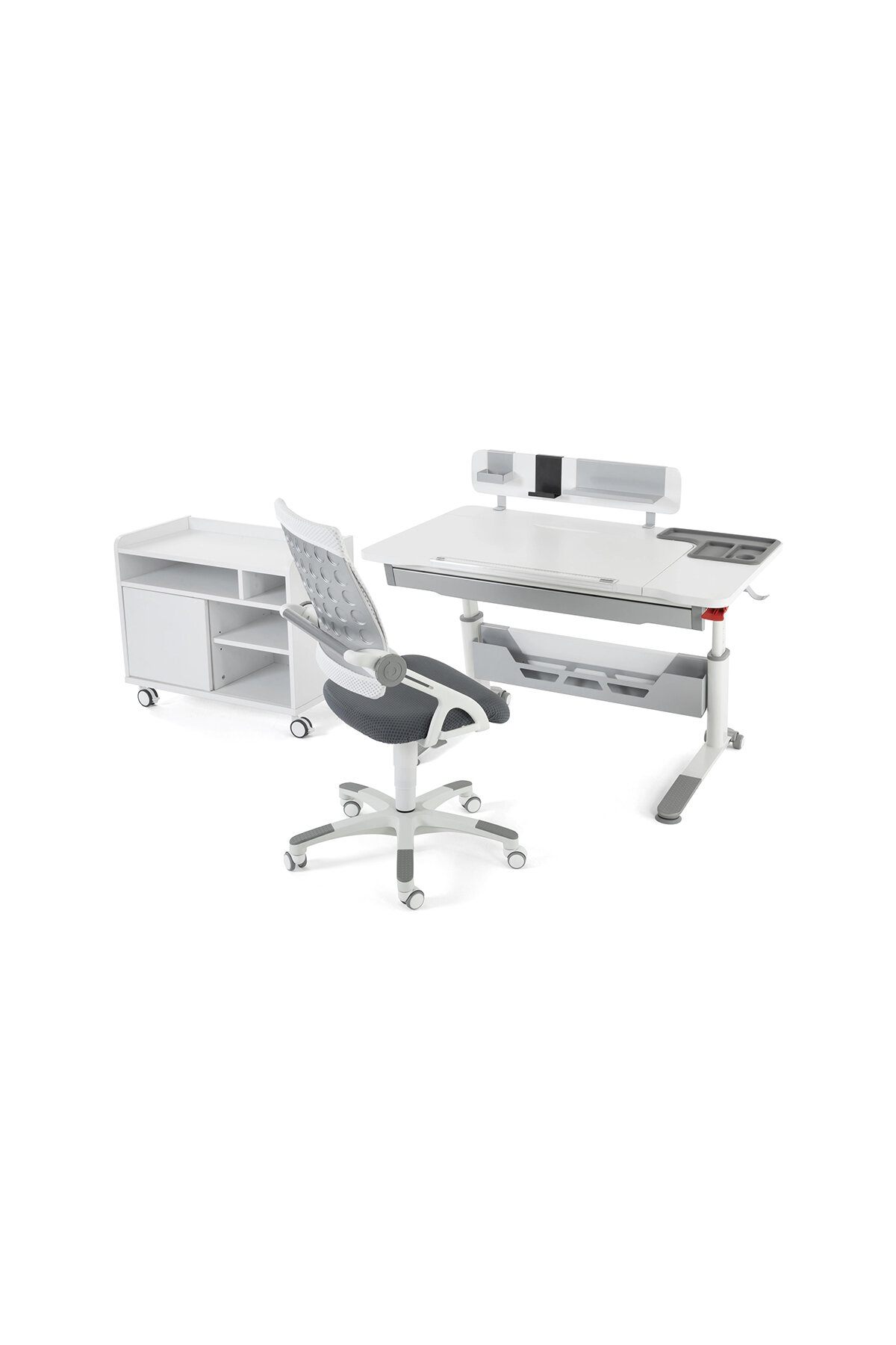 Creo Mobili Sirius Delux Plus Çalışma Masası Takımı Beyaz Gri Srdep-3