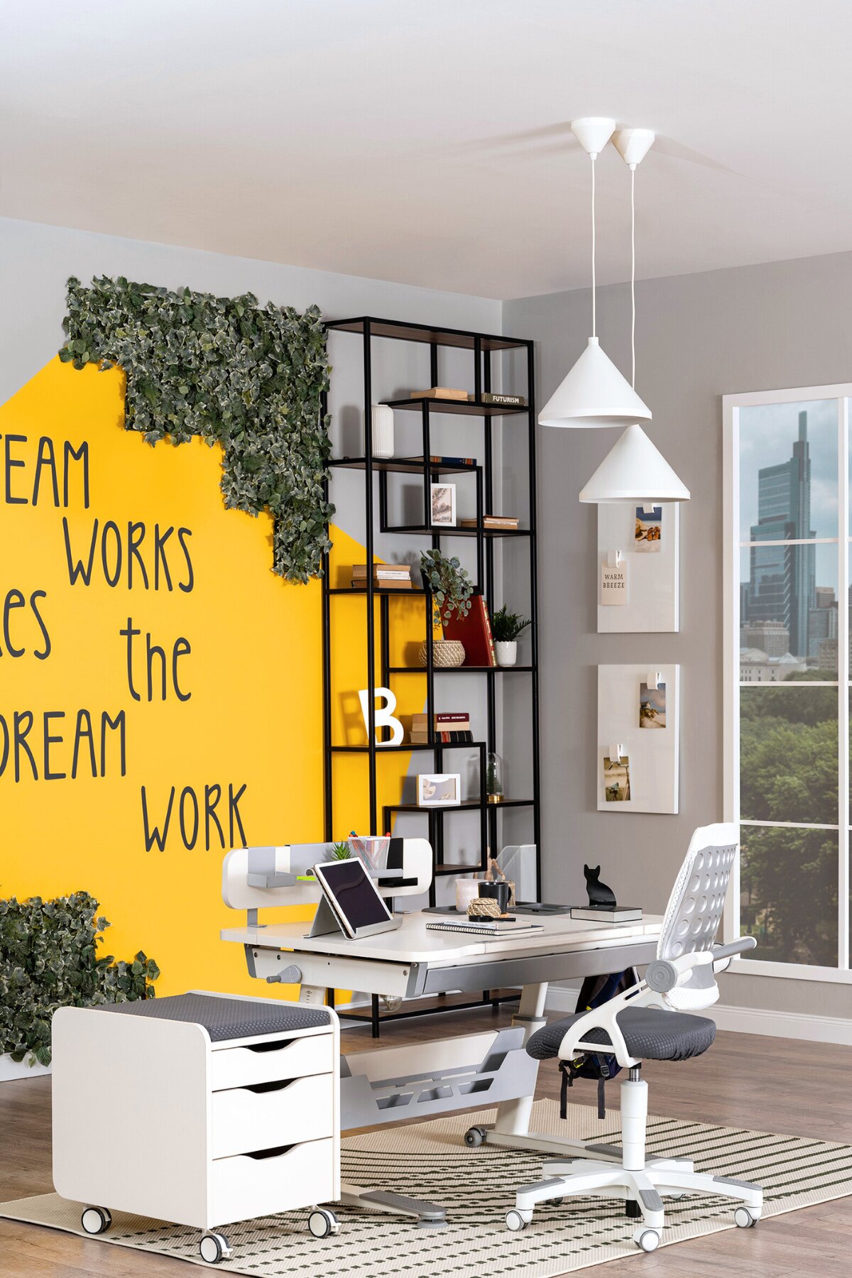 Creo Mobili Sirius Delux Çalışma Masası Takımı Beyaz Gri Srdel-2