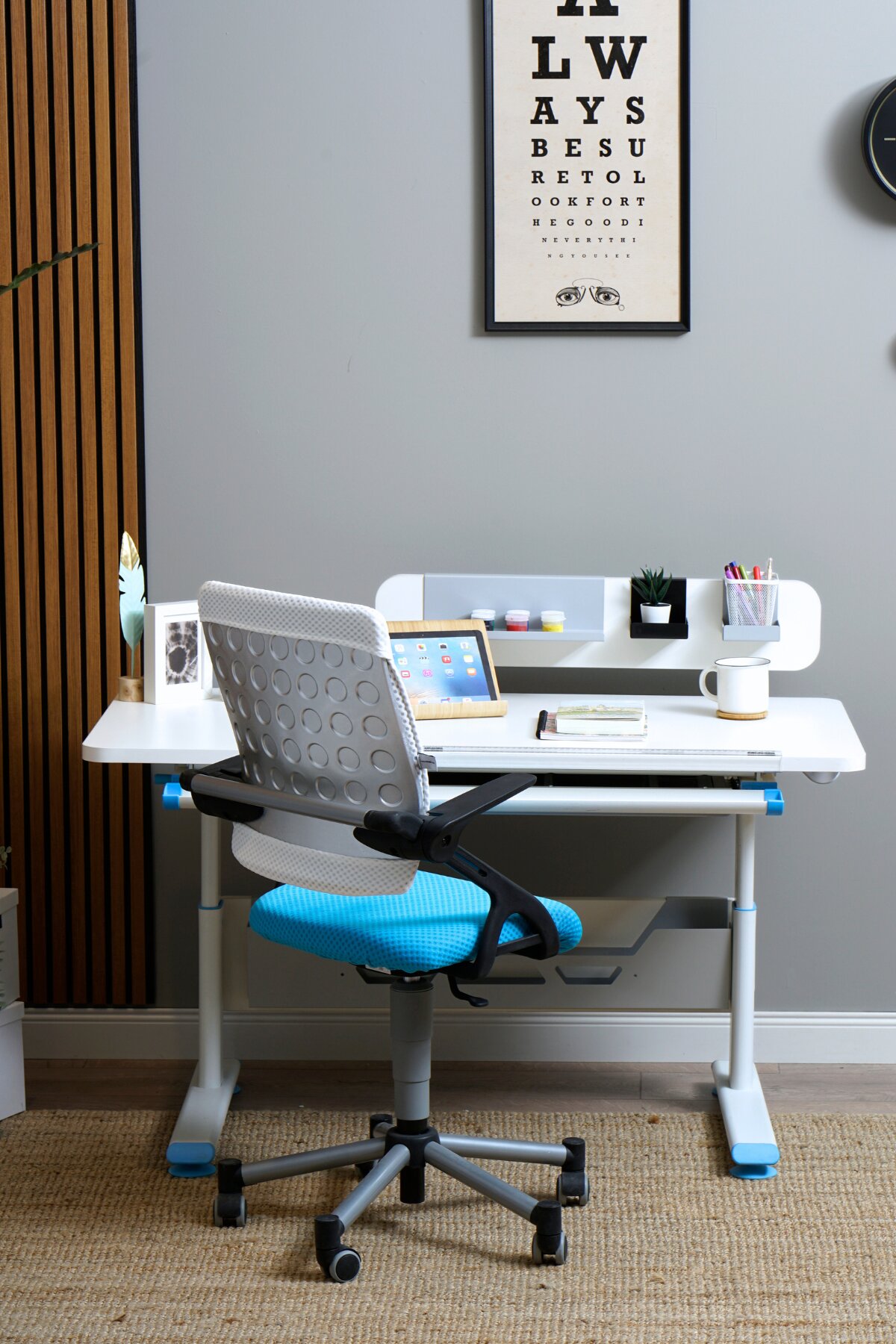 Creo Mobili Vega Advanced Çalışma Masası Takımı Beyaz Mavi Vgadv-3