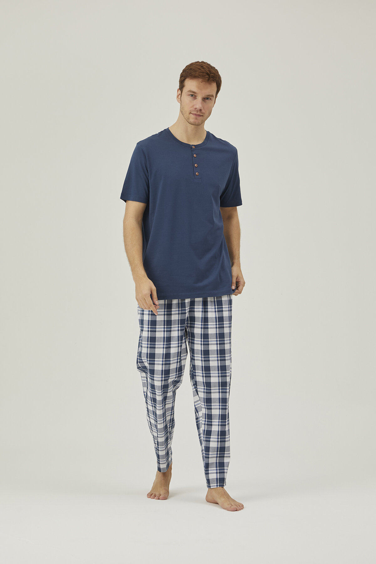 Pamuk&Pamuk Erkek Ekose Tişört Pantolonlu Pijama Takımı E24801LAC