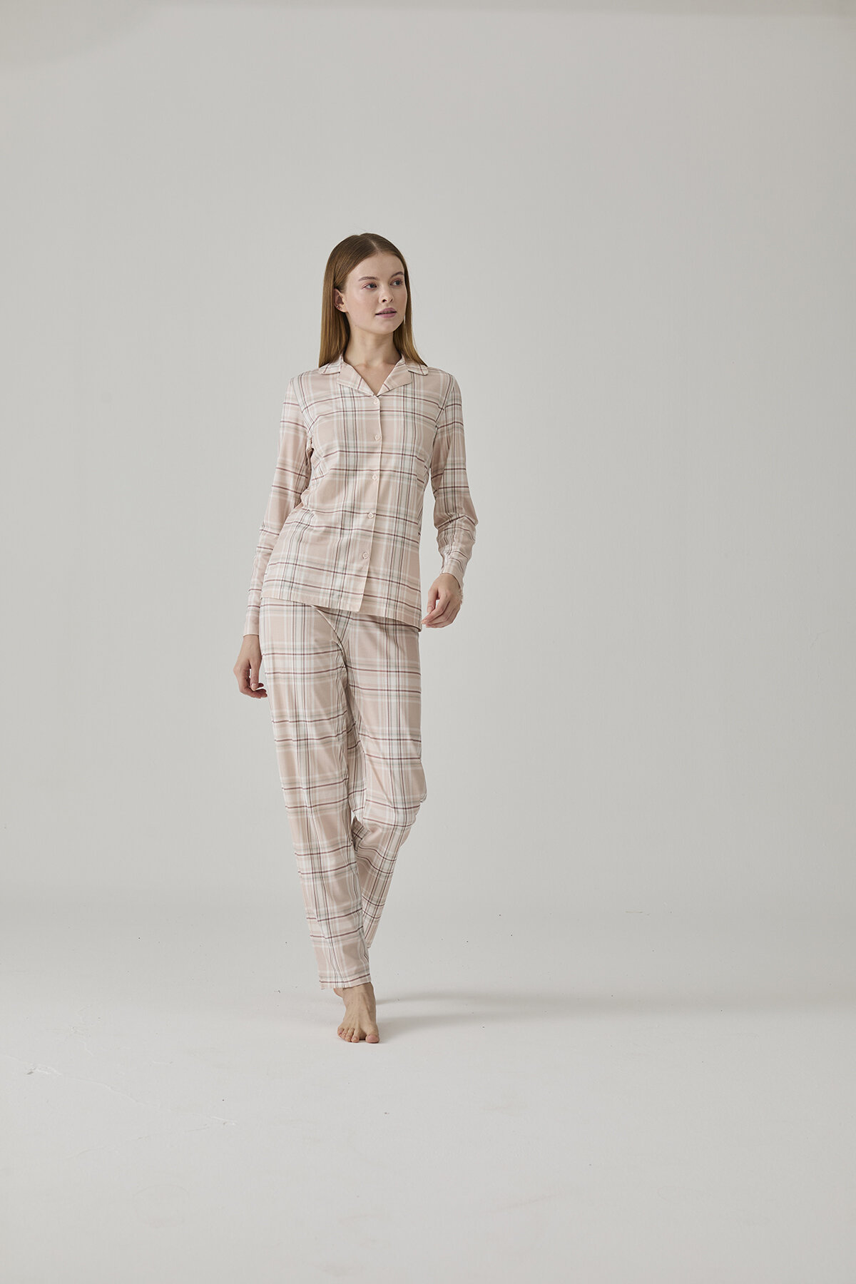 Pamuk&Pamuk Kadın Ekose Desenli Yakalı Pijama Takımı W25026.PDR