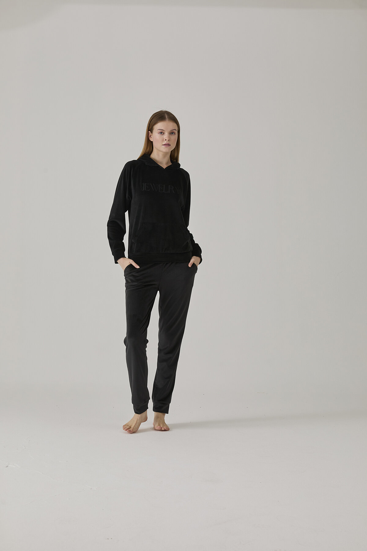 Pamuk&Pamuk Kadın Kapüşonlu Kadife Pijama Takımı W25056.SYH