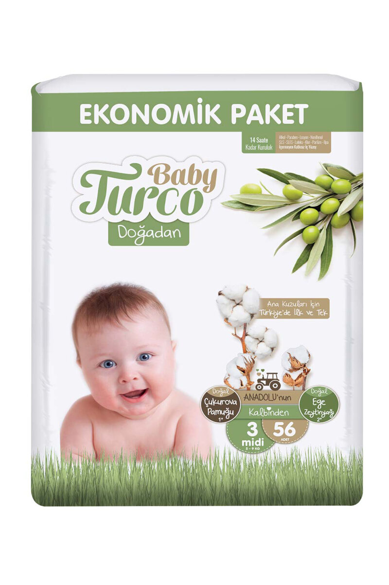 Baby Turco Doğadan Jumbo (3) Midi 5-9 kg 56 Adet Bebek Bezi