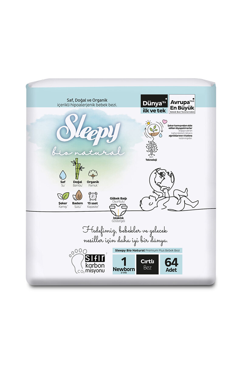 Sleepy Bio Natural 2'li Jumbo (1) Numara Yenidoğan 64 Adet 2-5 Kg