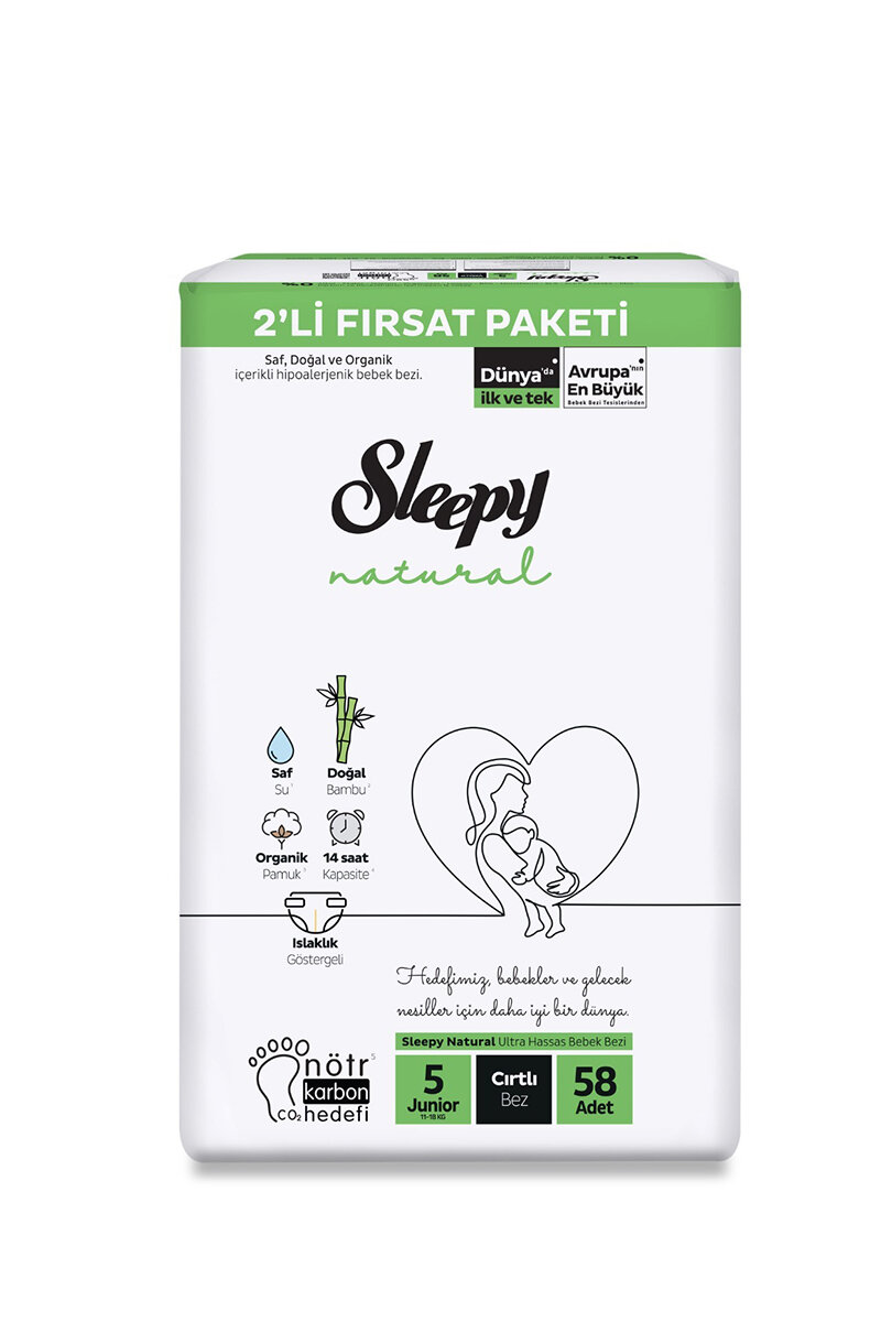 Sleepy Natural 2'li Fırsat Junıor (5) 58 Adet 11-18 kg Bebek Bezi