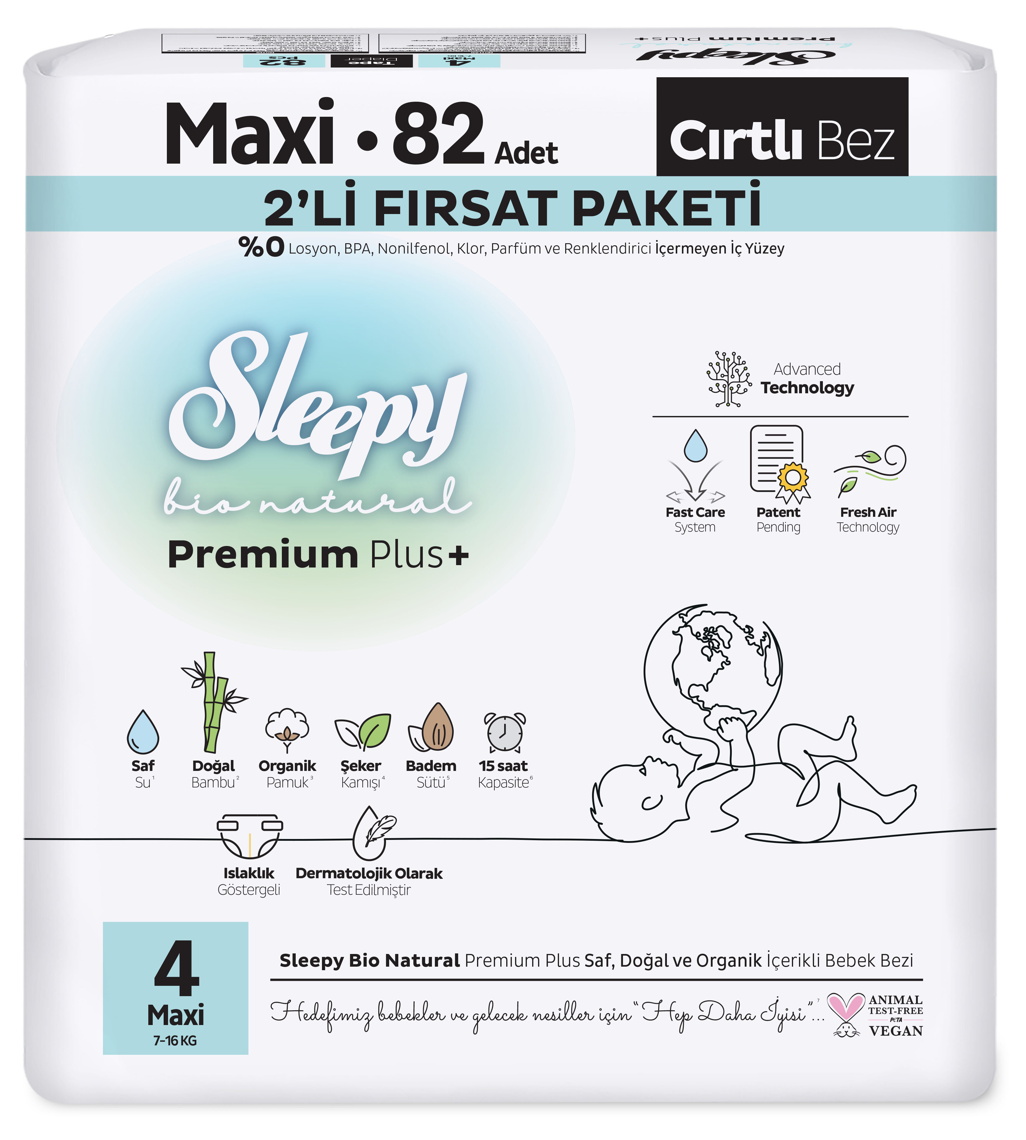 Sleepy Bio Natural 2'li Fırsat Paketi Maxi (4) 82 Adet