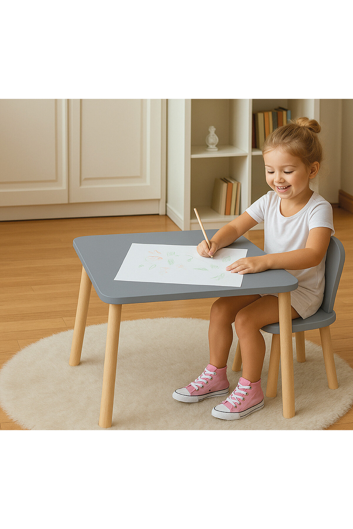 Bee Smart Naturel Gri 1 Sandalyeli Masa Set