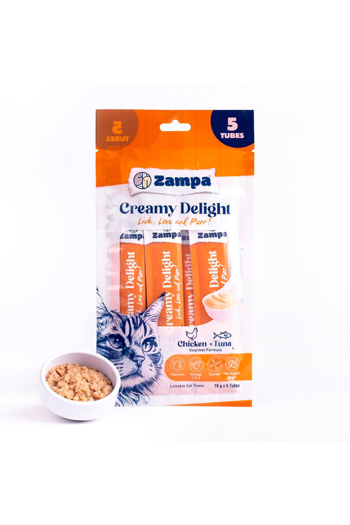 Zampa Creamy Delight Tavuklu & Tuna Balıklı Kedi Krema Ödül Maması - 16g x 5