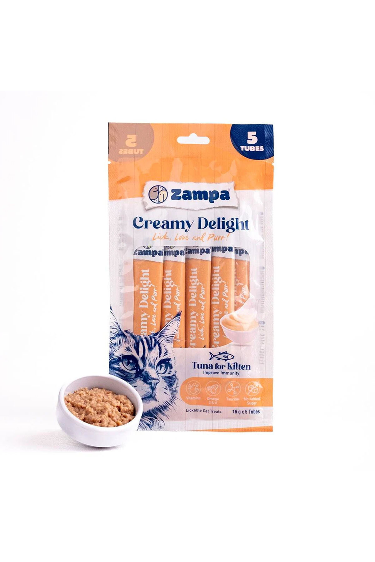 Zampa Creamy Delight Yavru Kediler için Ton Balıklı Krema Ödül Maması - 16g x 5