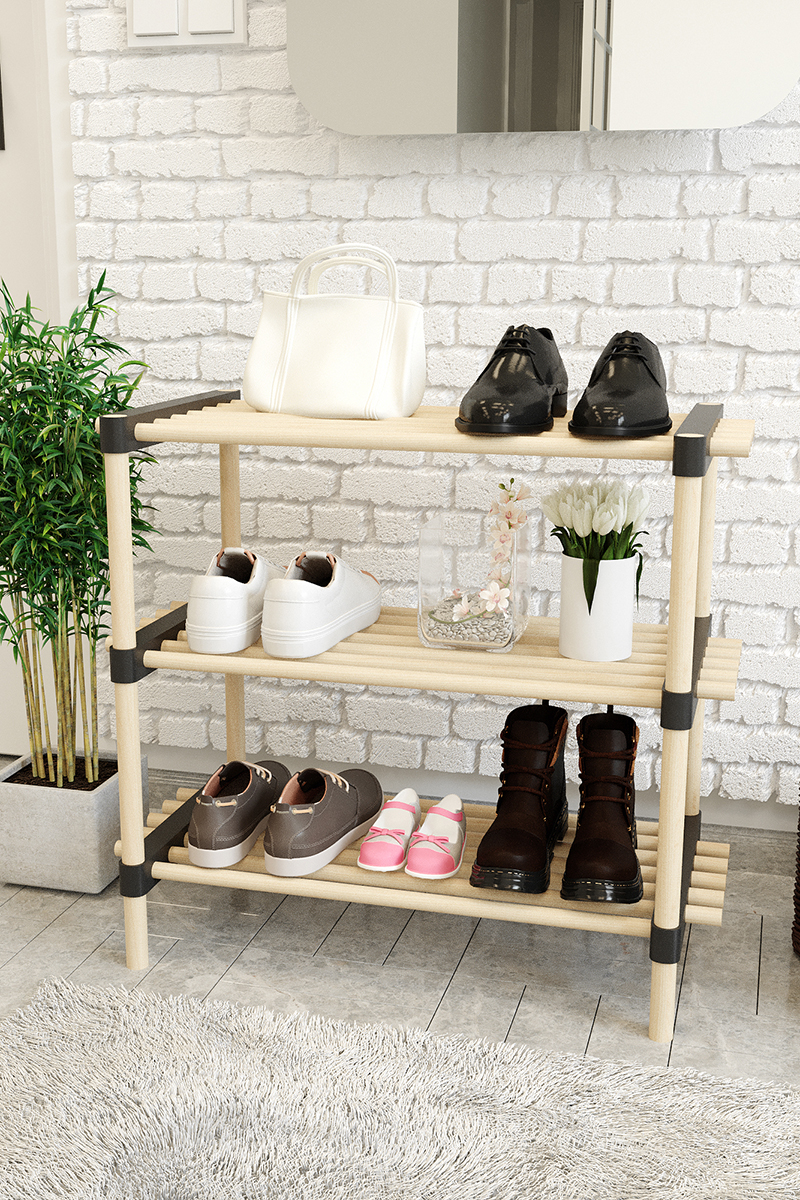 Seowood 3 Bölmeli Çok Amaçlı Ahşap Raf