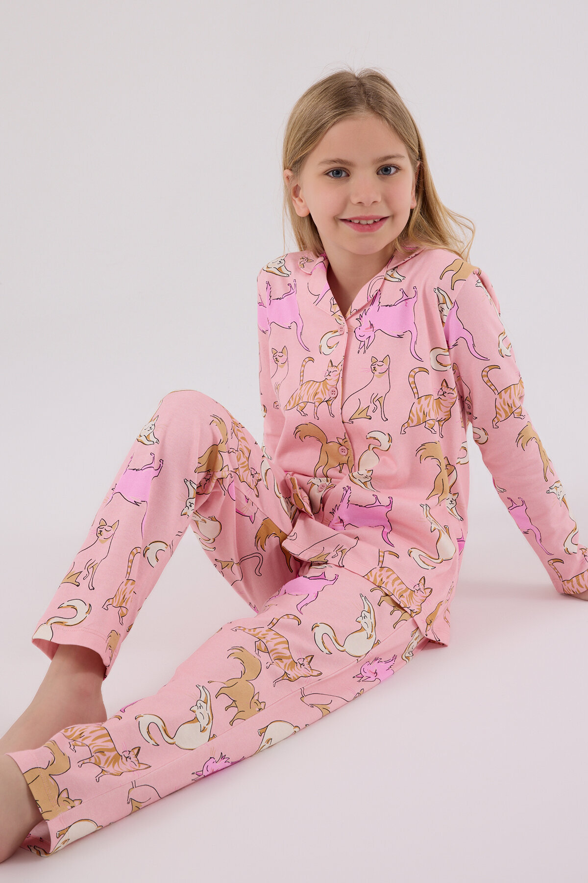 Roly Poly Kız Çocuk Gömlek Pijama Takımı RP3711-G.A.PMB