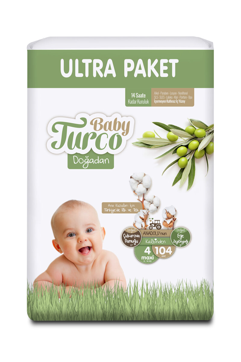 Baby Turco Ultra Paket (4) Maxi 8-14 kg 104 Adet Bebek Bezi