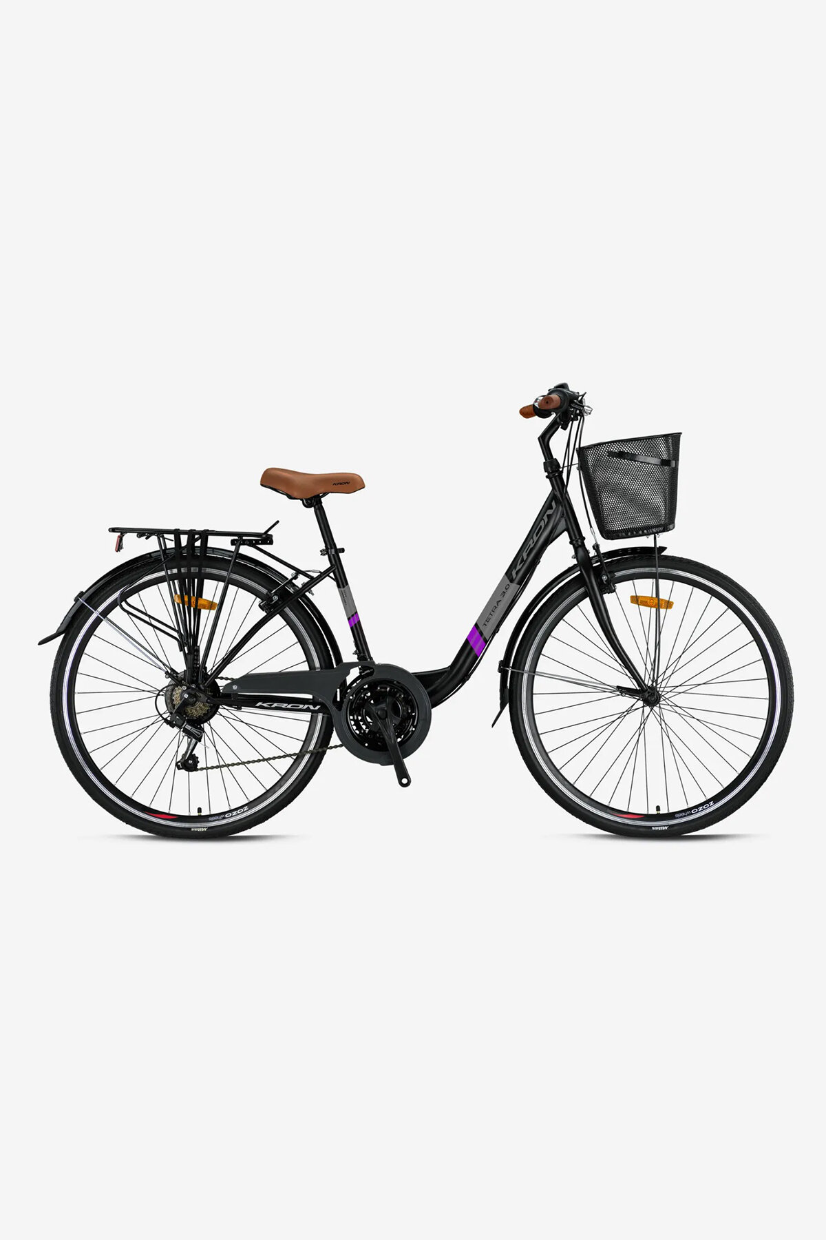 Kron Bisiklet TETRA 3.0 - 28J City Bike - 15K - 21 Vites - V.B. - Mat Siyah-Gri/Mor