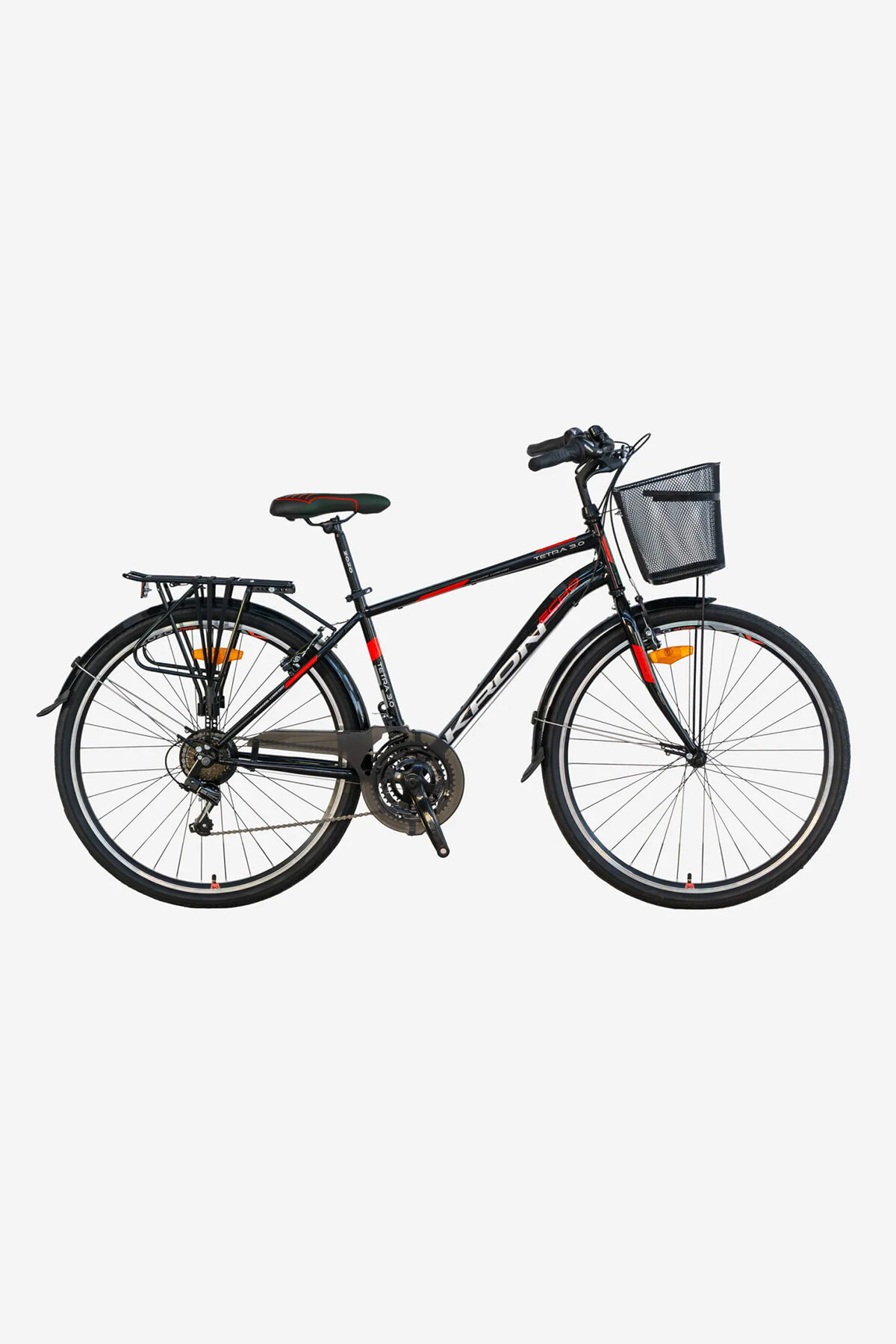 Kron Bisiklet TETRA MAN 3.0 - 28J City Bike - 18K - 21 Vites - V.B. - Siyah-Gri/Kırmızı