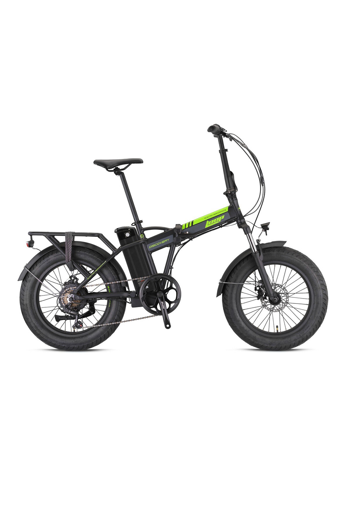 Loop Elektrikli Bisiklet DISCOVERY - 20J - Katlanır ( FAT Bike) - 7 Vites - Elektrikli - Mat Siyah-Neon Sarı/Füme