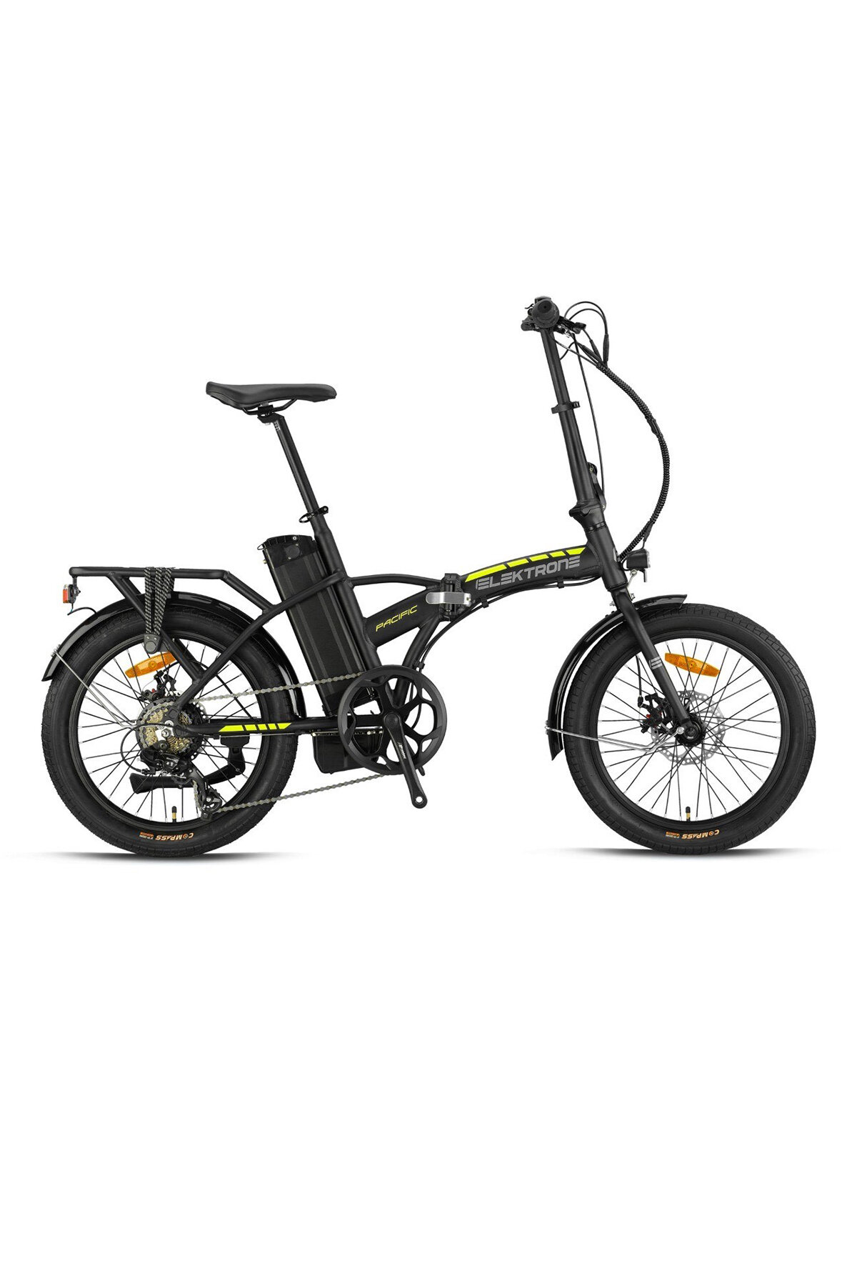 Kron Elektrikli Bisiklet PACIFIC - 20J- Katlanır - 7 Vites - Elektrikli - Mat Siyah-Füme/Neon Sarı