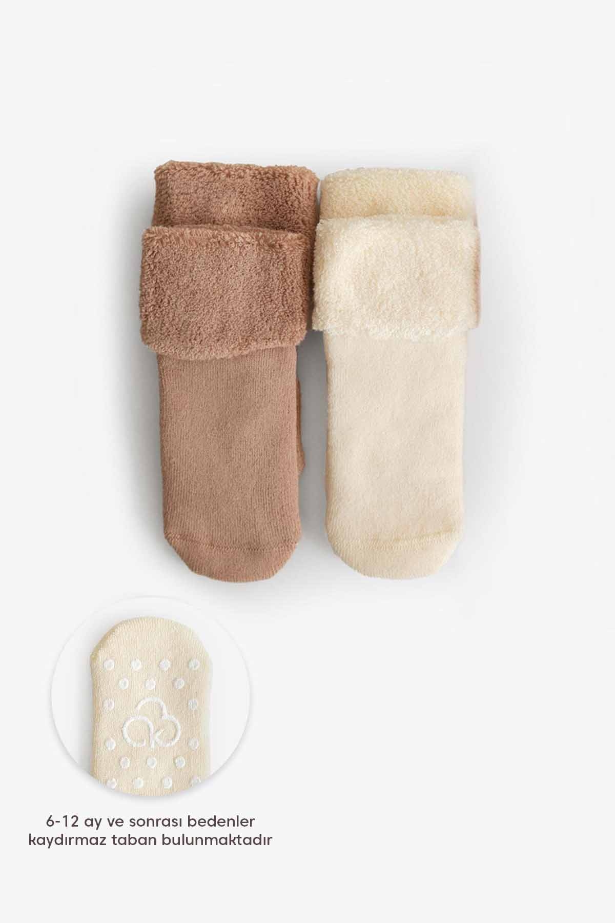 Kitikate Bebek Organik Basic 2'li Havlu Çorap S60959