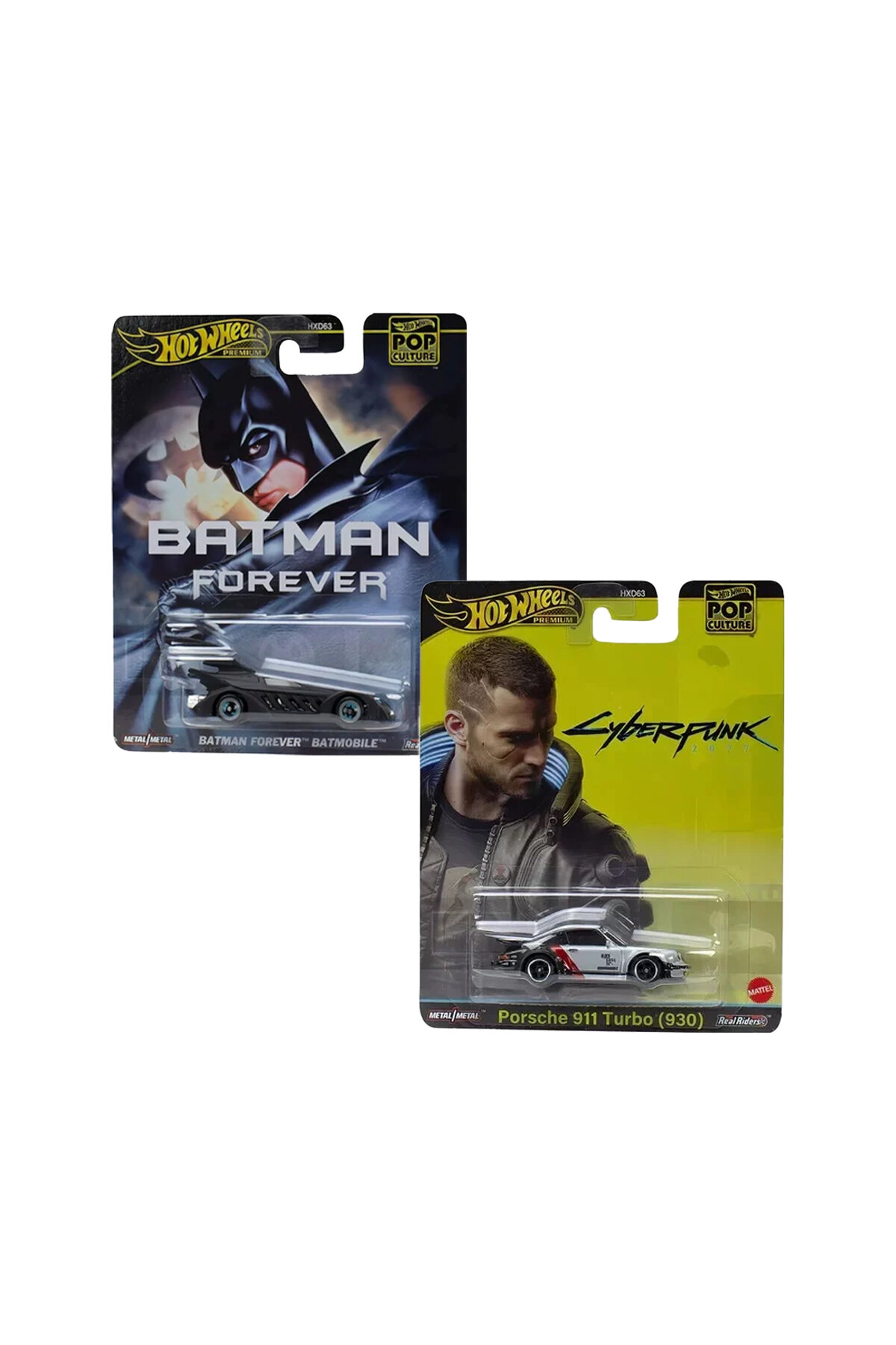 Hot Wheels Pop Culture Premium Arabalar - Porche 911 Turbo Cyberpunk 2077 ve Batman Forever Batmobile 2'li Set