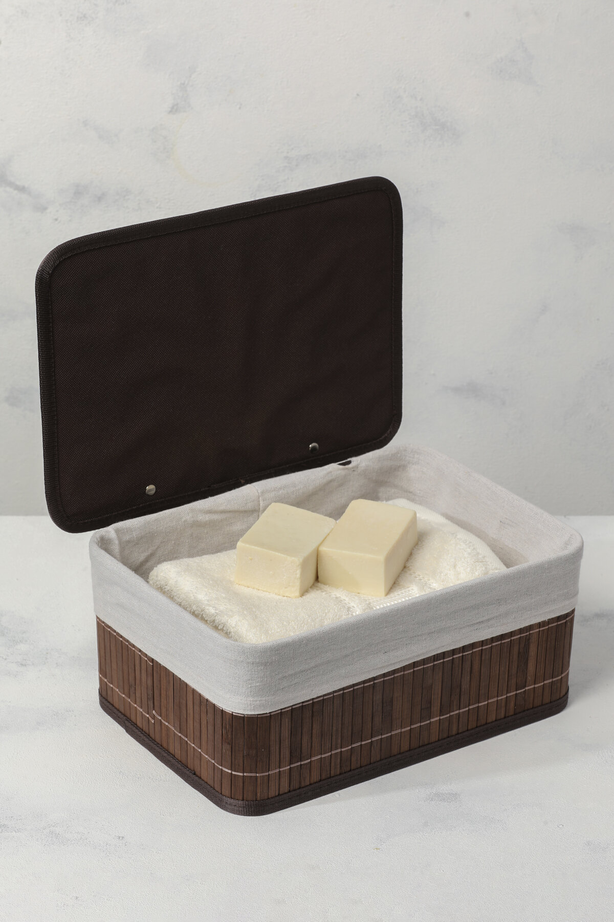 Hometime Bambu Kapaklı Sepet 33x23 cm Kahverengi