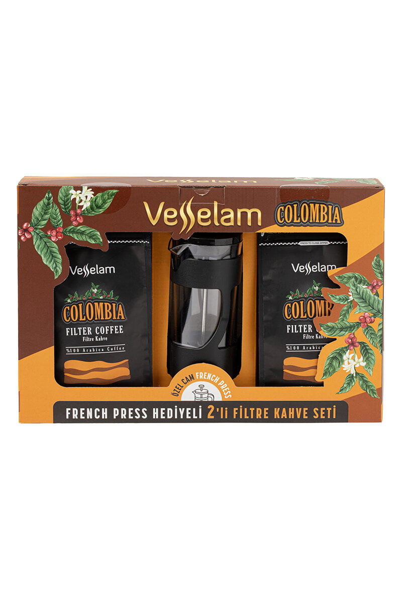 Vesselam Colombia Filtre Kahve 2 x 250 g French Press Hediyeli