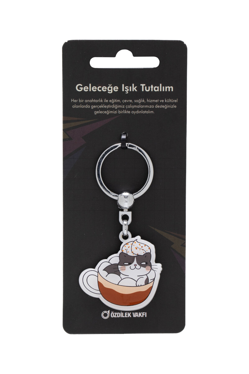 Anahtarlık Damla Fincanda Yatan Kedi