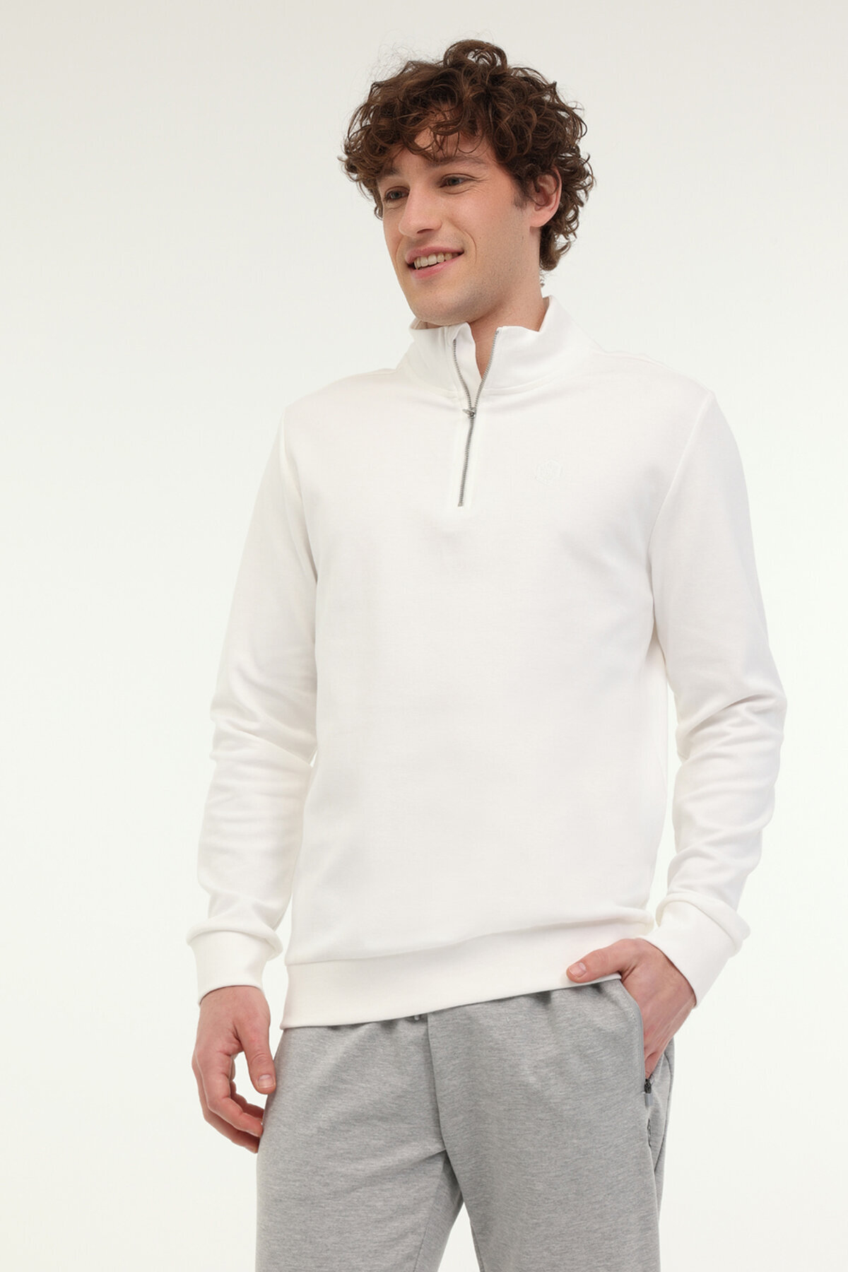 Lumberjack Erkek Sweatshirt BS47 HZIP SW EKRU