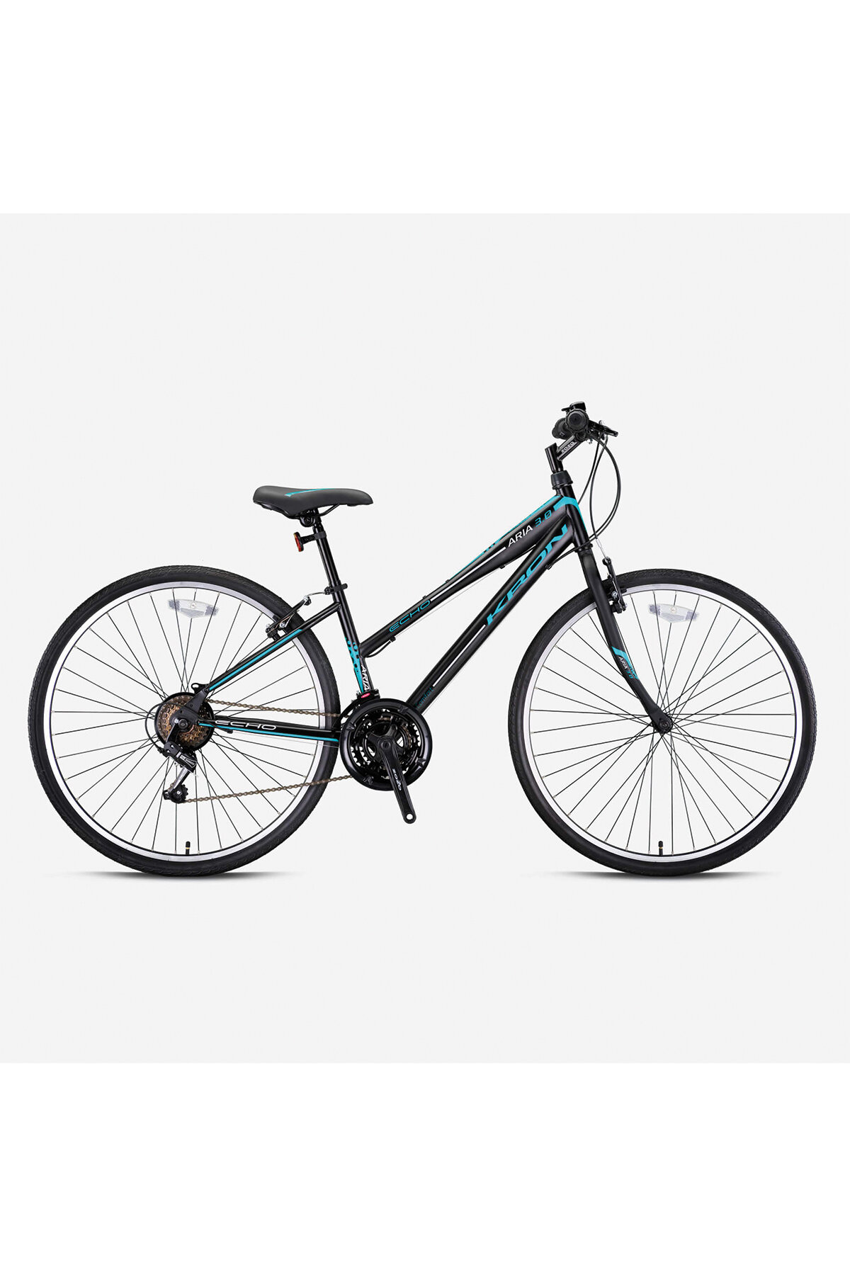 Kron Bisiklet ARIA 3.0 - 28J Trekking Lady - 15K - 21 Vites - V.B. - Mat Siyah-Koyu Turkuaz/Gri