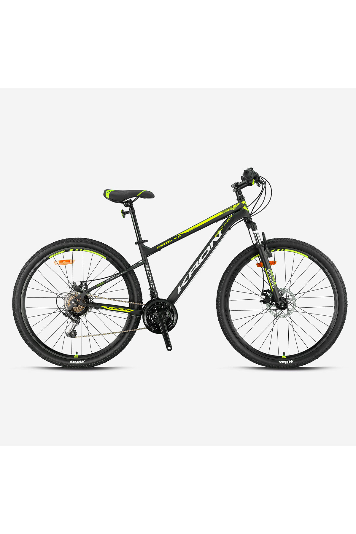Kron Bisiklet VORTEX 4.0 - 27.5J MTB - 17' - 21 Vites - M.DISC - Mat Siyah-Gri/Neon Sarı