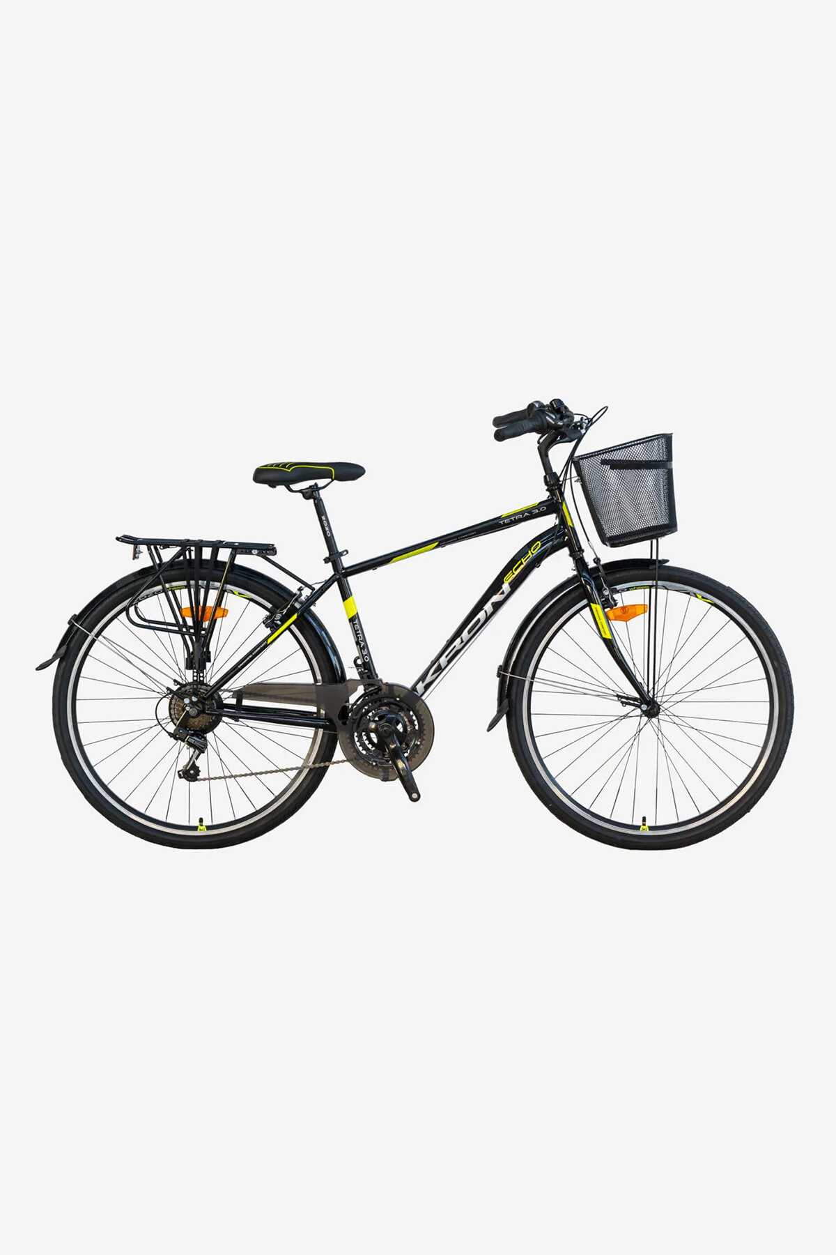 Kron Bisiklet TETRA MAN 3.0 - 28J City Bike - 18' - 21 Vites - V.B. - Siyah-Gri/Neon Sarı