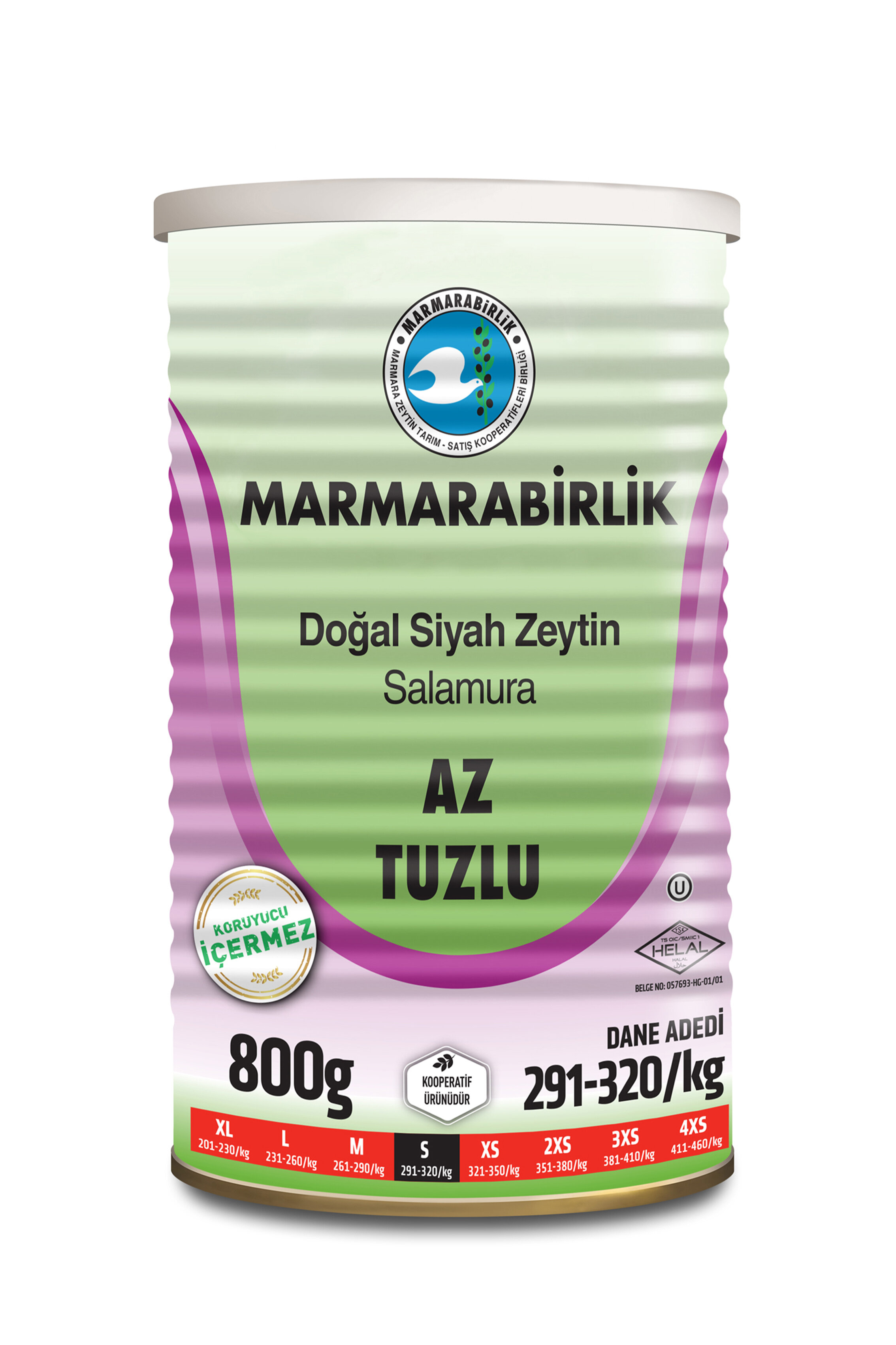 Marmarabirlik Zeytin Az Tuzlu 800 G (290-320)
