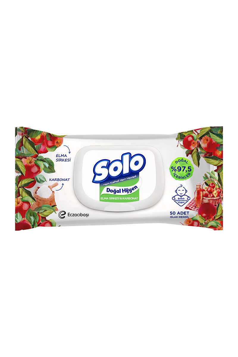 Solo Doğal Hijyen Elma Sirkesi & Karbonat Islak Havlu 50'li
