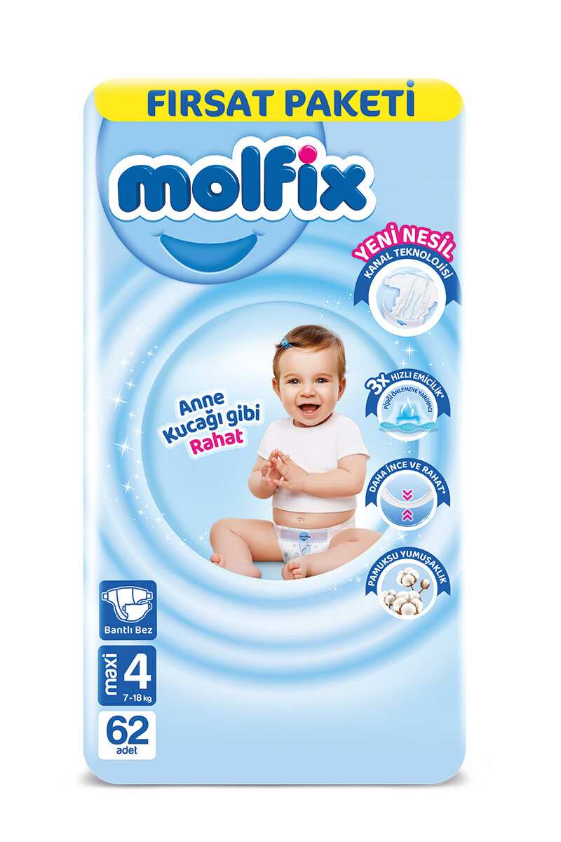 Molfix Bebek Bezi Fırsat Paketi (4) Maxi 7-18 kg 62'li