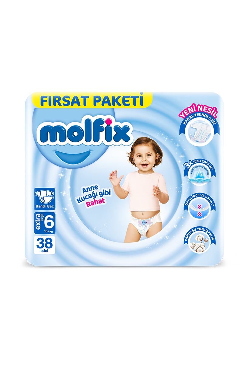 Molfix Bebek Bezi Fırsat Paketi (6) Extra Large 15+ kg 38'li