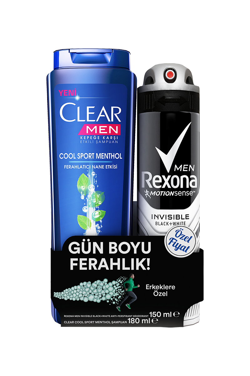 Rexona Deodorant Men Invisible 150 Ml+Clear Şampuan Cool Sport Menthol 180 Ml