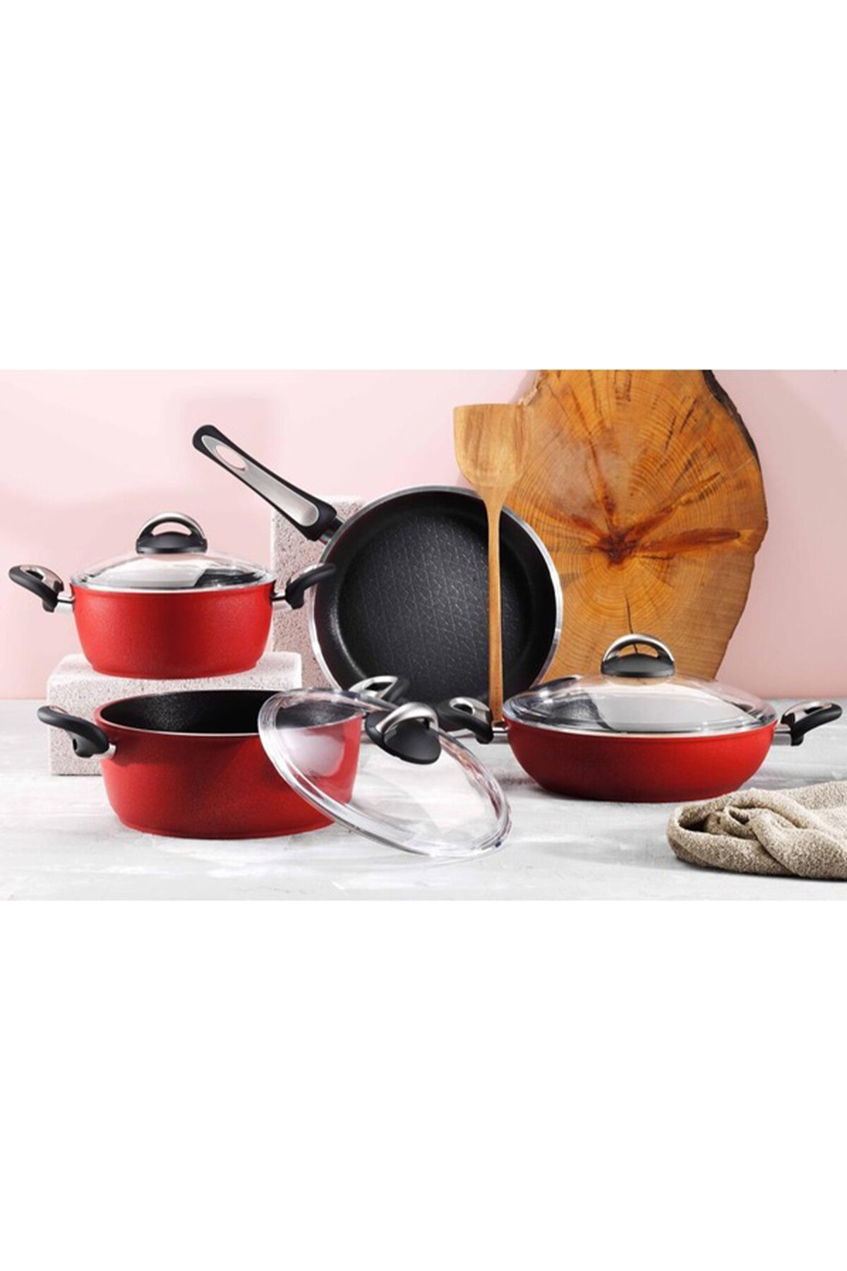 Aryıldız Paris Tencere Takımı Kırmızı 7 Parça