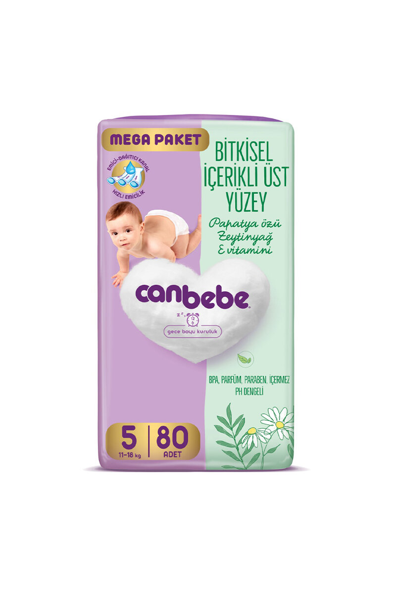 Canbebe Mega Paket Bebek Bezi 80'li 5 Numara