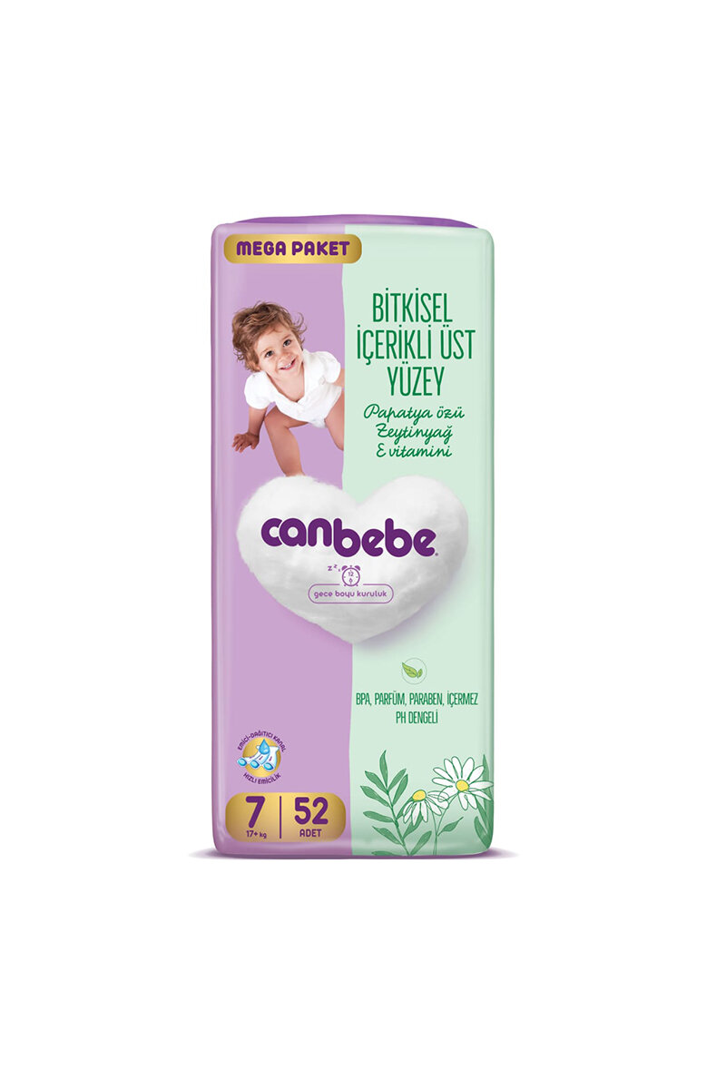 Canbebe Mega Paket Bebek Bezi 52'li 7 Numara