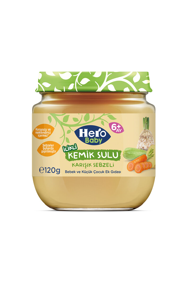 Hero Baby İlikli Kemik Sulu Karışık Sebzeli Kavanoz Maması 120 g